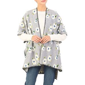 Fadivo Gray Floral 3D Raised Texture Poncho - One Size